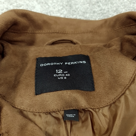 Dorothy Perkins Brown Suede Feel Long Sleeve Jacket Coat UK 12 Zip Pockets - Picture 4 of 5
